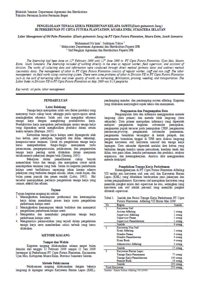 Labor Management of Oil Palm Plantation Oleh Departemen Agronomi dan Hortikultura IPB jpg